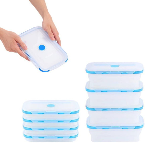 ECOBERI Collapsible Food Storage Containers, Premium Silicone, BPA Free, Airtight Snap-Top Lids, Microwave and Dishwasher Safe