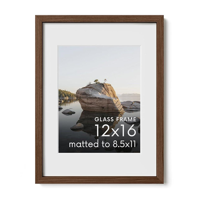 HAUS AND HUES 12x16 Picture Frame with Real Glass & Walnut American Oak Matted to 8.5x11 - Oak 12x16 Frame Wood - Includes Vertical & Horizontal Hang - Ideal for Home, Room, Office (12x16 in, Walnut)