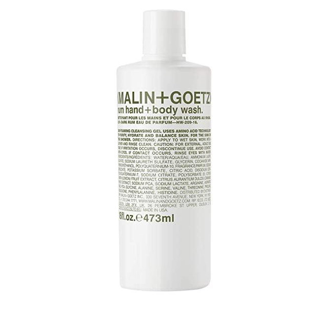 Malin + Goetz Rum Hand + Body Wash, soothing hydrating body soap for men and women, prevents dry skin, no stripping or irritation. Natural ingredients, cruelty-free, vegan