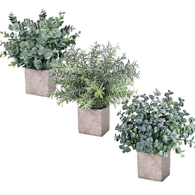 Artificial Plants Kitchen Toilet WC Decor Rest Room Decoration Fake Potted Eucalyptus Plants Decorate Home Office Coffee Desk Room 3 Pack