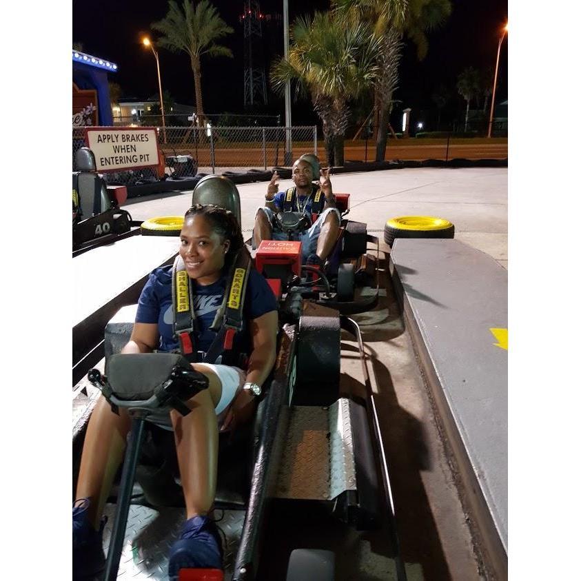 Normal routine of an outing at Adventure Landing. I think I beat him LOL