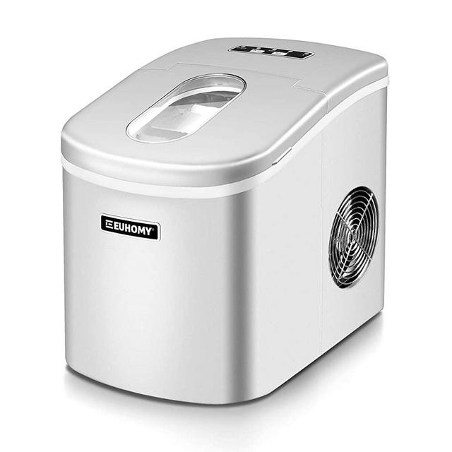 Euhomy Ice Maker Countertop, 26lbs/24H Portable Compact ice maker machine, 9 Ice cubes ready in 8 Mins, with Ice Scoop & Basket, Perfect for Home/Kitchen/Office/Bar (Grey)