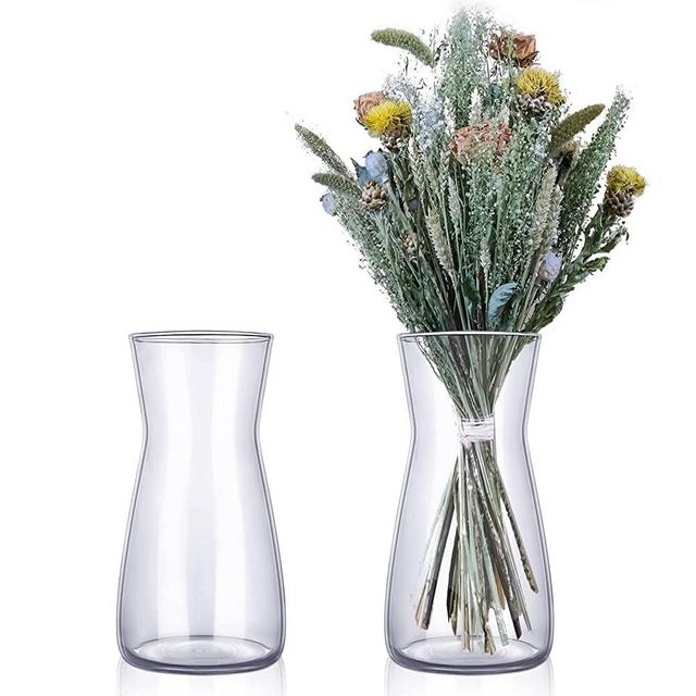 2 Pcs Clear Flower Vase 8 Inch Tall Glass Vase for Home Decor, Modern Clear Vases for Centerpieces Wedding Rustic Farmhouse Living Room Decoration