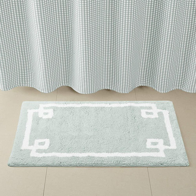 Madison Park Evan 100% Cotton Medium Pile Tufted Ultra Soft Water Absorbent-Fast Drying Washable Bath Mat, Luxury Solid Color Rugs for Tub, Shower Room, and Bathroom, 24x40, Seafoam