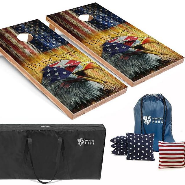 Tailgating Pros American Themed Lightweight Corn Hole Board Set w/Bean Bags and Carrying Case - 4'x2' Cornhole Toss