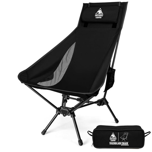 OneTigris Tigerblade High Back Camping Chair with Pillow Design, Comfortable Widened Seat Folding Chair