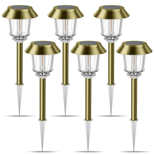 XMCOSY+ Solar Pathway Lights Waterproof - 6 Pack Solar Lights Outdoor, 10-40 LM Dimmable Outdoor Solar Light for Yard Pathway Garden Driveway Walkway (Bronze)