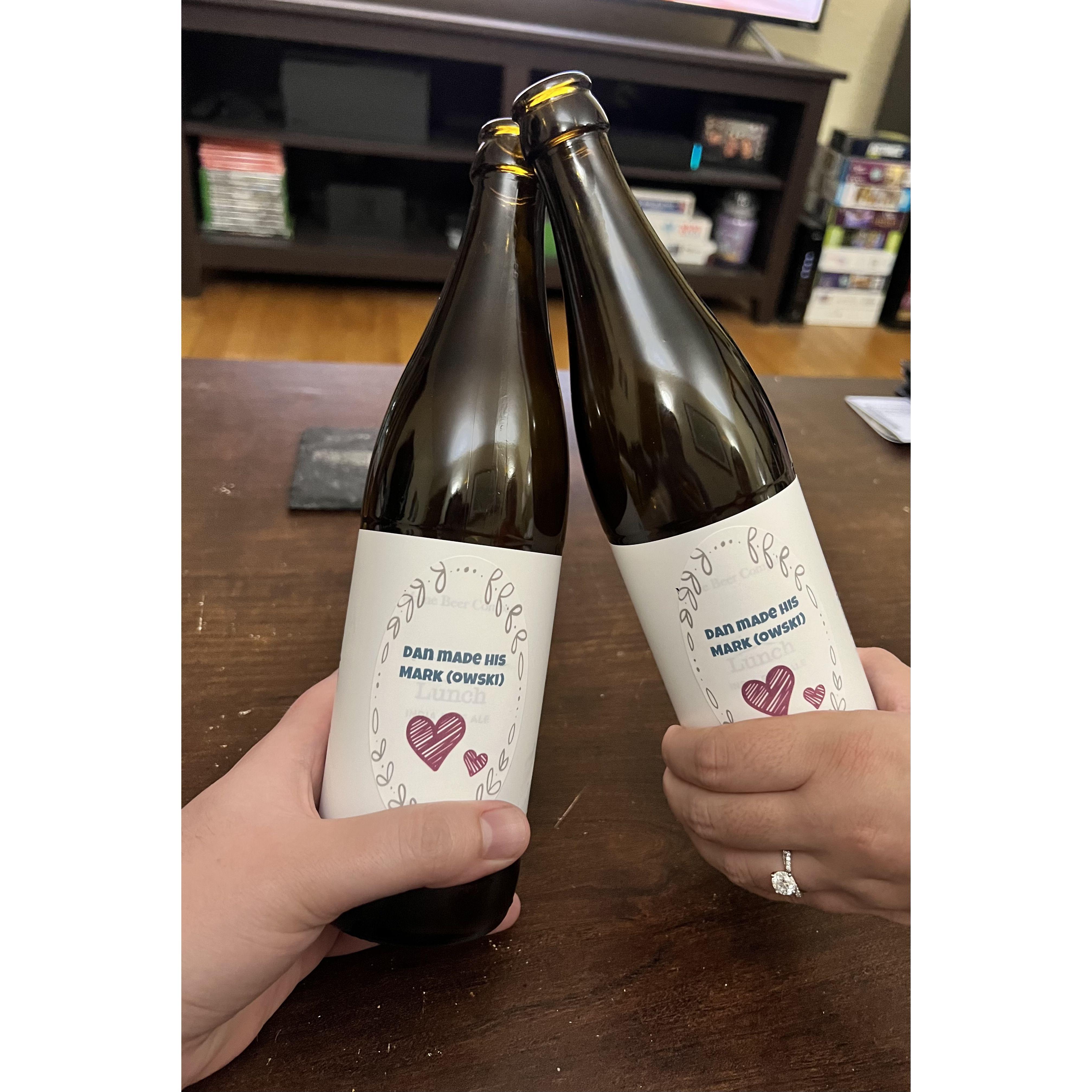 Shout out to Maddy and Evelyn with the custom labels on bottles of Maine Lunch - Dan made his mark(owski)