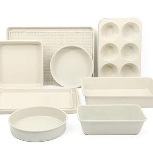 Martha Stewart Gallen 10 Piece Baking Pans Ceramic PFA Free Non Toxic Non Stick Bakeware Set - Linen White
