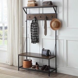 BELLEZE 70" Bench Hall Tree Entryway Storage Shelf Coat Rack - standard - Gray Wash