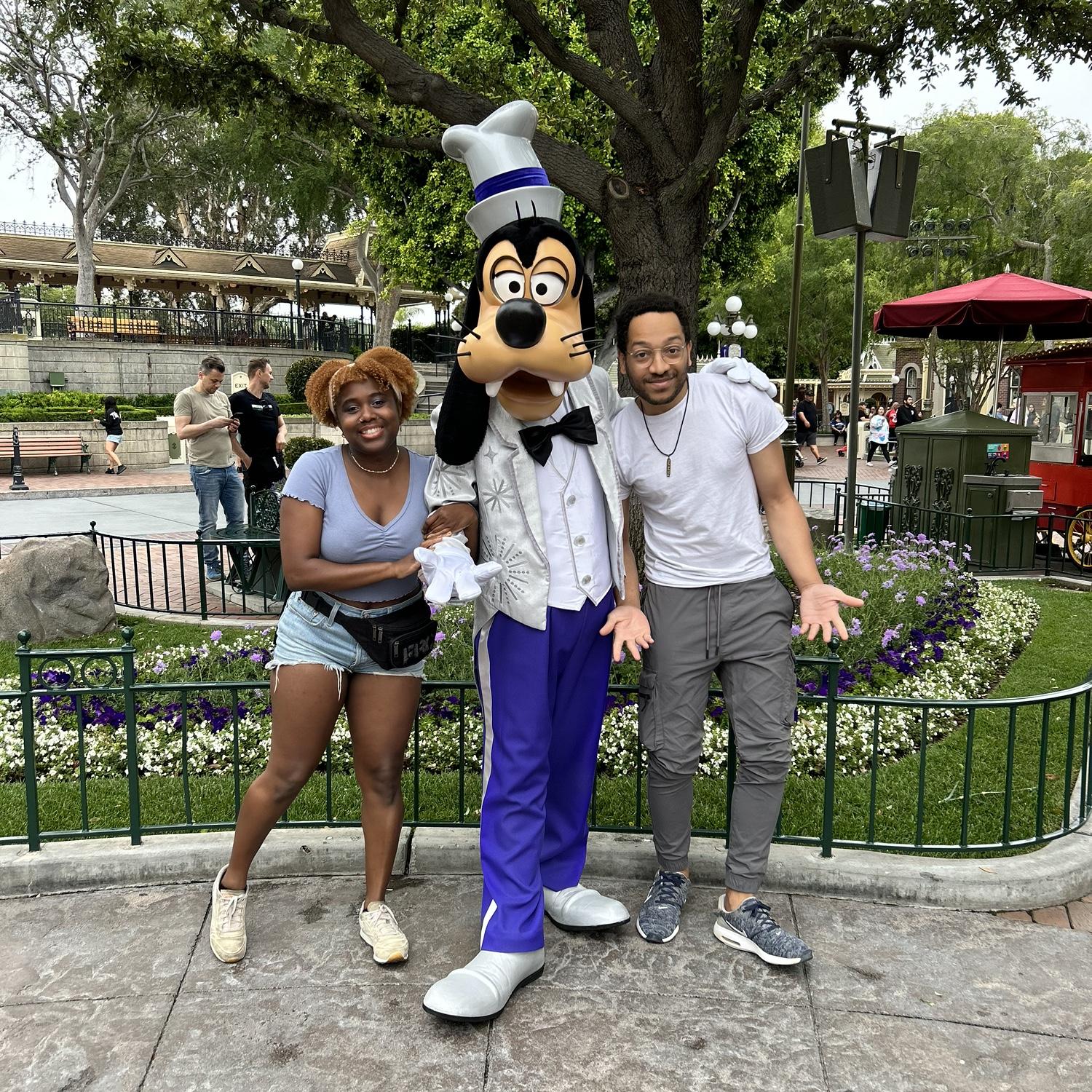 Our 1st trip to Disneyland together! We happened to see Goofy almost immediately after we entered the park.