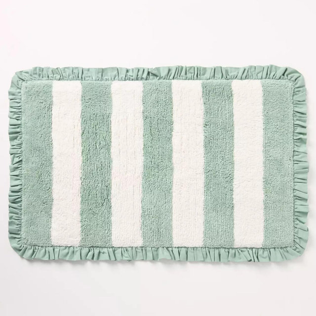 Maeve Ruffled Stripe Tufted Bath Mat