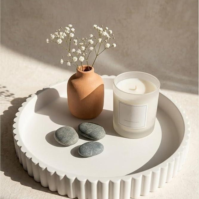 Vivere Home 11-Inch Concrete Round Tray Home Decor for Coffee Table Decor - Round Coffee Table Tray - Circular Kitchen Island Trays - Decorative Trays- White