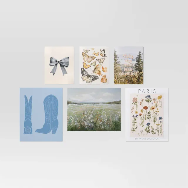 Set of 6 Printed Posters for Dorm Room with Adhesive Cottage Cowgirl - Room Essentials™