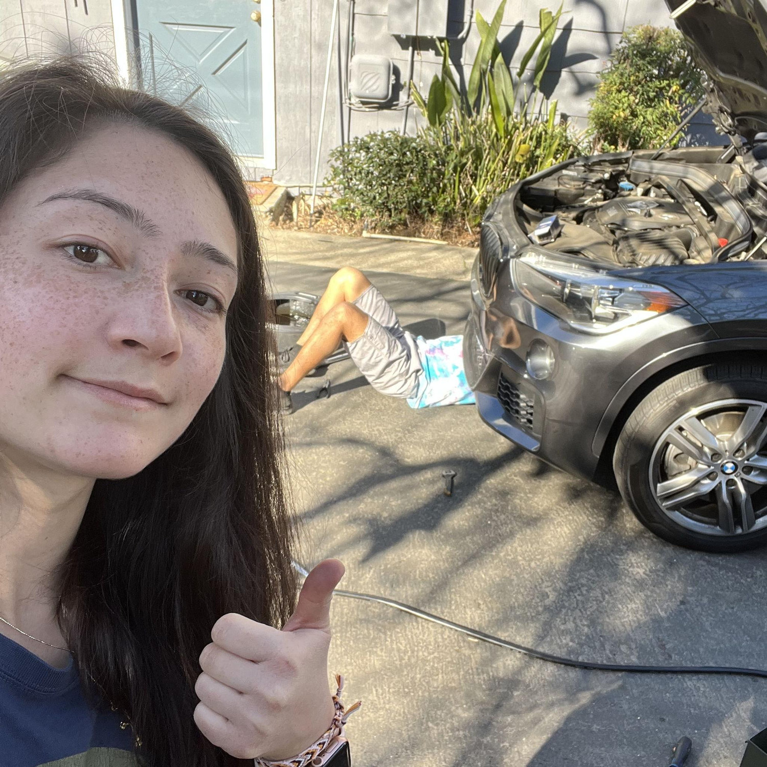 Jesus constantly works on Jenna's car. Jenna always approves.