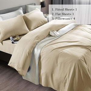 SONORO KATE Bed Sheet Set Super Soft Microfiber 1800 Thread Count Luxury Egyptian Sheets Fit 18-24 Inch Deep Pocket Mattress Wrinkle-6 Piece (Beige, Queen)