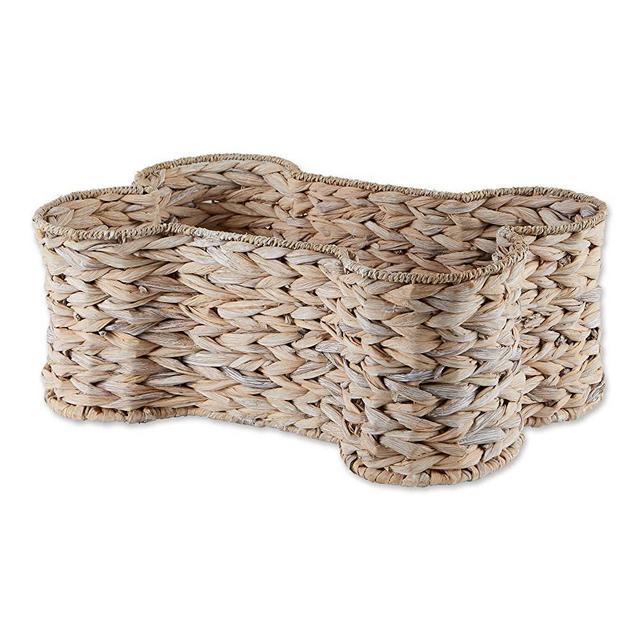Bone Dry Pet Storage Collection Bone Shape Hyacinth Toy Basket, Large, White Wash