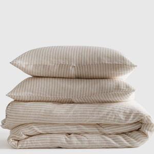 European Linen Stripe Duvet Cover Set | Quince in Natural/White Stripe KING