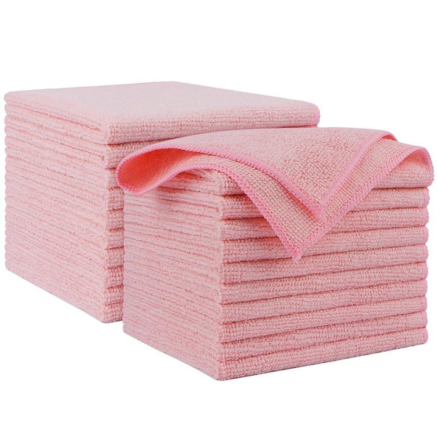 AIDEA Microfiber Cleaning Cloth Pink 20PK, Microfiber Towels for Cars, Premium Car Cloths, Dusting Cloth Lint Free Cleaning Rags for SUVs, House, Kitchen, Window, Workshops,12×12"