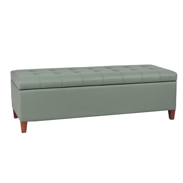 DECO DE VILLE Lift Top Bonded PU Ottoman Storage Bench, 51" Large Storage Bench for Bedroom Living Room, Gray Green