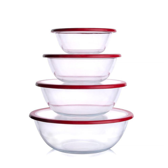 HUSANMP Glass Mixing Bowl with Lids Set, 8 PCS Glass Salad Bowls for oven. Microwave and Dishwasher Safe (0.7L + 1.3L + 2L + 3L)