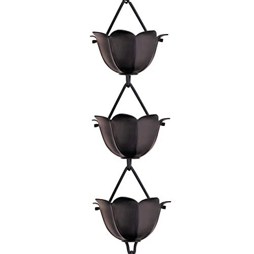 Monarch Rain Chains 18022 Aluminum Lotus Rain Chain, 8-1/2 Feet Length, Black Powder Coated