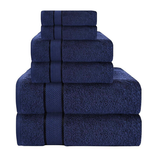 CRAFTBERRY Luxury Cotton Bath Towel Set - 6 Piece, Navy Blue, Solid, Heavy Weight, 100% Cotton, Machine Washable