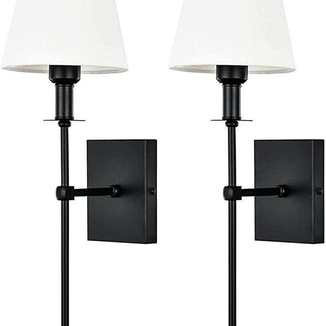 Wall Light Battery Operated Sconce Set Of 2，not Hardwired Fixture,Battery Powered Wall Sconce With Remote Dimmable Light Bulb,Easy To Install Not Wires,for Bedroom, Lounge, Farmhouse ( Color : Black )