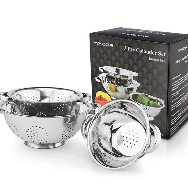 AVADOR Set of 3 Stainless Steel Colanders, Comes in 1. 3 and 5 Quart for all your Cooking | Baking | Prepping Needs