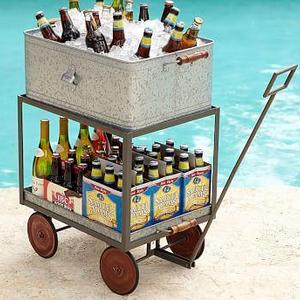 Galvanized Metal Rolling Wagon Party Bucket with Bottle Opener