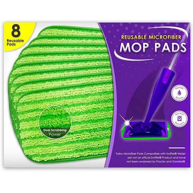 Reusable Mop Pads Compatible with Swiffer WetJet - Washable Microfiber Mop Pad Refills by Turbo - 12 Inch Floor Cleaning Pads Compatible with Wet Jet Mop Heads - 8 Pack