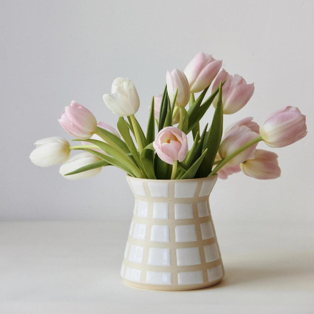 Handmade Ceramic Grid Vase | Checkered Vase | Retro Modern | White Vase | Mid-century Modern | Flower vase | Small Vase | Home Decor | Vase