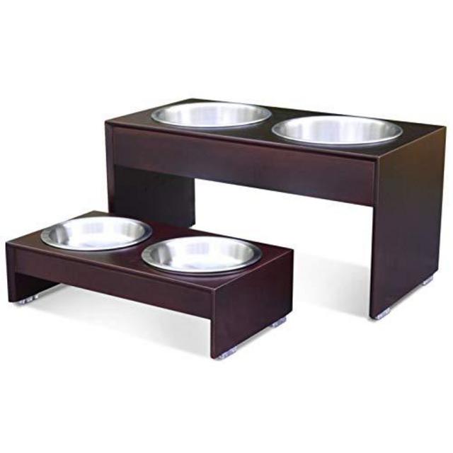 PetFusion Elevated Dog Bowls, Cat Bowls -- Bamboo feeder w/ Water Resistant seal (Short 4" Tall 10" options). US FOOD GRADE Stainless Steel raised bowls