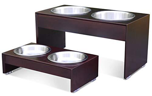 PetFusion Elevated Dog Bowls, Cat Bowls -- Bamboo feeder w/ Water Resistant seal (Short 4" Tall 10" options). US FOOD GRADE Stainless Steel raised bowls