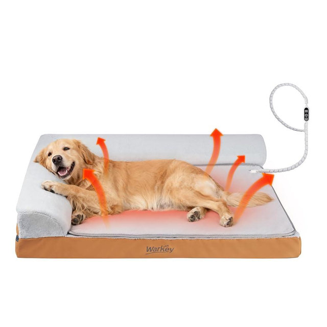 Heated Dog Bed Large Sized Dog, Heated Pet Bed for Large Dogs, Waterproof Couch Memory Foam Dog Sofa Bed with Pet Heating Pad - 35x27.95x6.3in