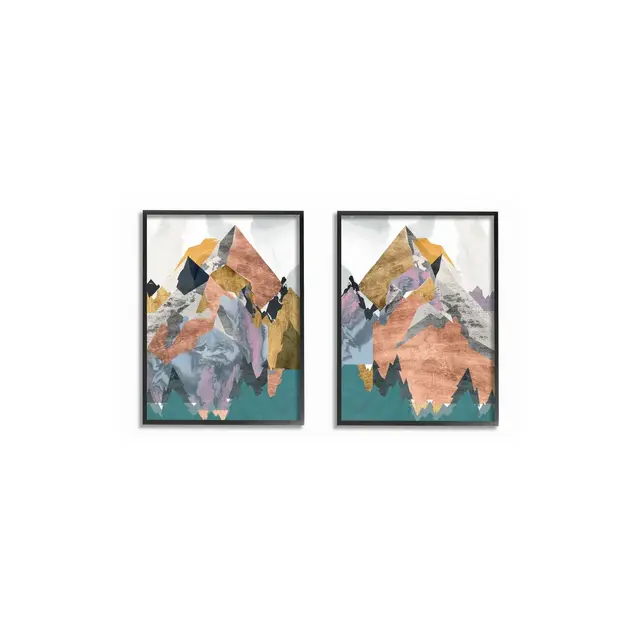 Stupell Industries Foil Collage Mountain Landscape Abstract Designs Black Framed Giclee 2pc Set, 16 x 20