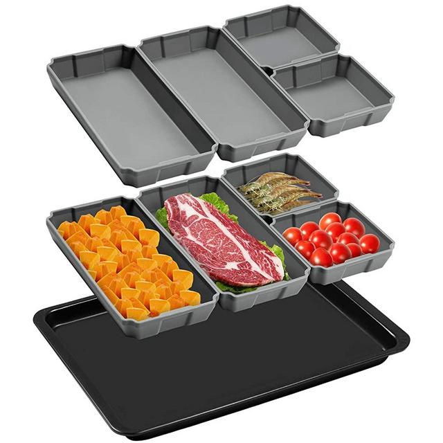 Nonstick Silicone Baking Sheet Pan Set, 9 Pieces Silicone Baking Pan Set Dividers,Suitable for oven ,Air Fryer to Simplify Cooking,Easy Clean, Dishwasher Safe (9-piece set gray)