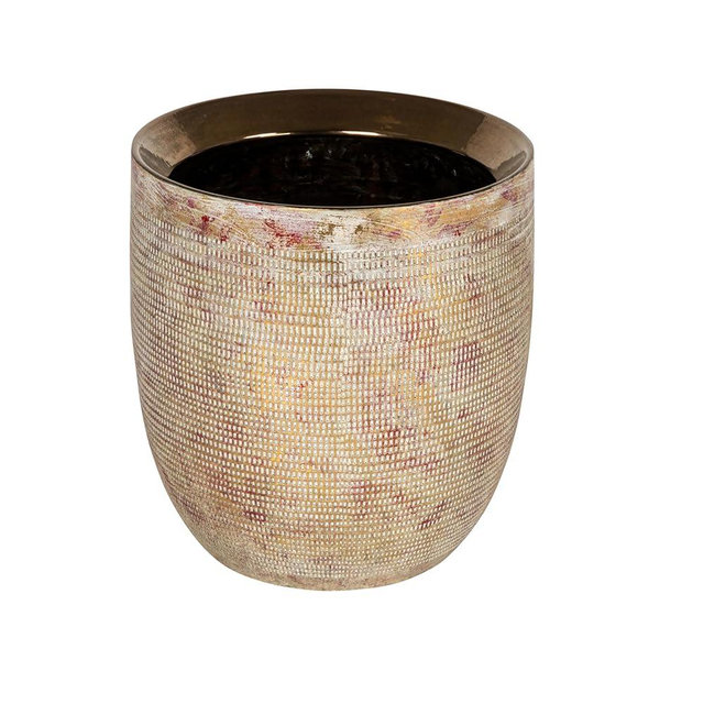 Creative Co-Op Coastal Embossed Textured Stoneware Planter, Metallic Gold