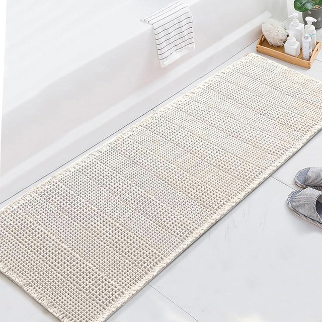 H.VERSAILTEX Upgraded Waffle Runner Rug Super Absorbent Bathroom Mats Non Slip Bath Rugs for Bathroom Floor Machine Washable Dry Fast Bathroom Rugs for Beside Tub, 24" x 72", Ivory