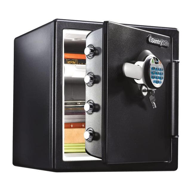 SentrySafe Fire and Water Safe, Extra Large Biometric Fingerprint Safe with Dual Key Lock, 1.23 Cubic Feet, SFW123BTC, Black