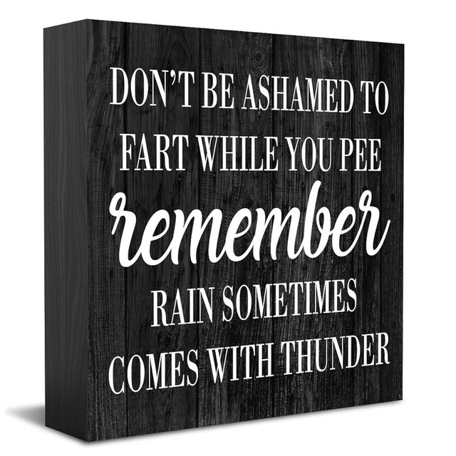HTBIG Funny Bathroom Decor Don't be Ashamed to Fart While Peeing Toilet Washroom Sign Wooden Box Sign Rustic Black Wood Block Sign for Home Farmhouse Bar Toilet Washroom Shelf Decoration living room