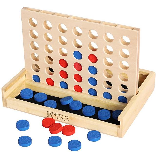 TOWO Wooden 4 in a Row Game - Classic Strategy Game for Adults Children-Connect The 4 Discs of Same Colour in a Row - Travel Games Family Board Games Toys Gift for 6 Years Old Kids Boys Girls Adults