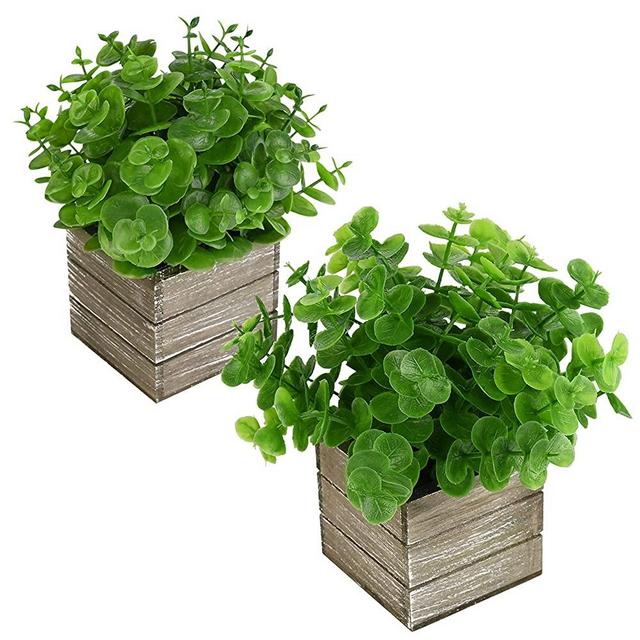 Artificial Fake Plants 2Pack DDHS Faux Eucalyptus Plant Decor Wooden Potted Plants for Home Office Desk Room Greenery Decoration Artificial Plants for Home Decor Indoor