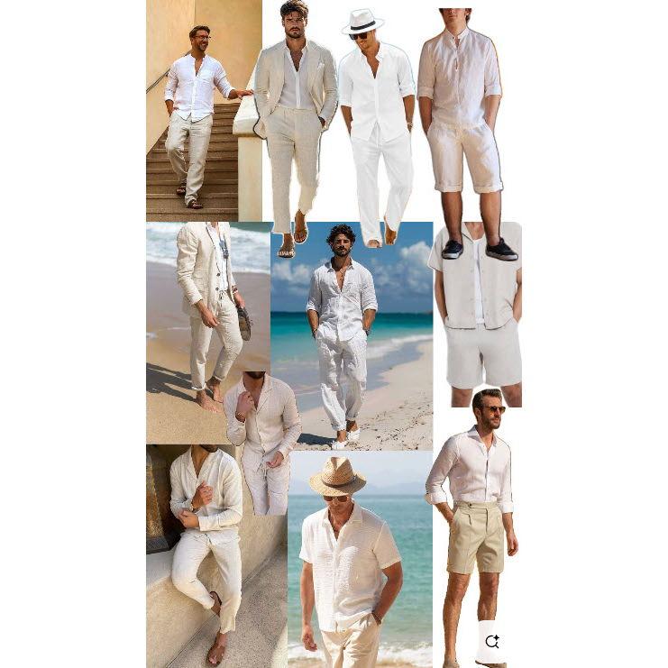 Examples of men's cocktail attire for Friday's all-white welcome party.