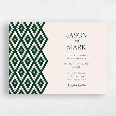 Green Bordered Wedding Invitation - Metropol Landscape