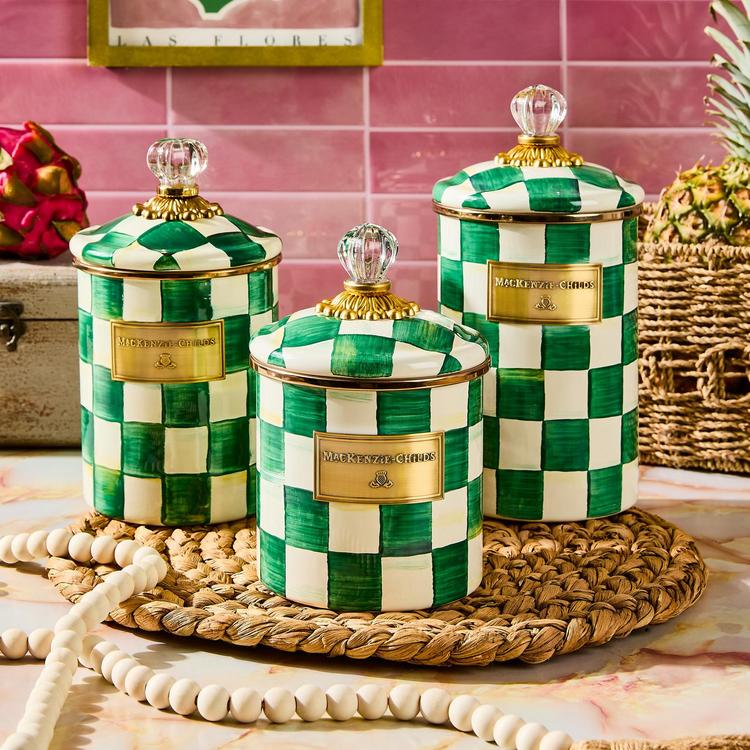 MacKenzie-Childs, Emerald Check Enamel Canister | Zola