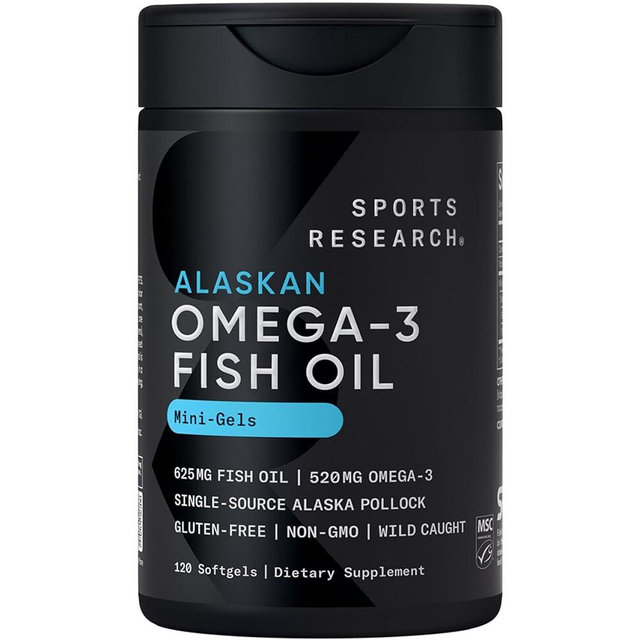 Sports Research® Omega-3 ­­Fish Oil Mini-Softgels - Sourced from Wild Caught Alaska Pollock - Burpless, Bovine Free, Non-GMO, & MSC Certified Sustainable - 120 Count