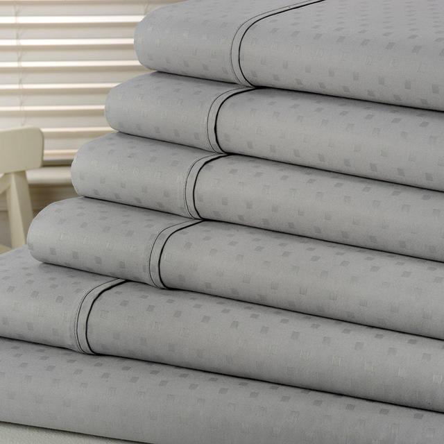 Kathy Ireland Home 1200 Thread Count "Swiss Dot" Egyptian Quality Cotton Rich 6 Piece Sheet Set with Bonus Pillowcases - 6 Colors (Queen, Silver)