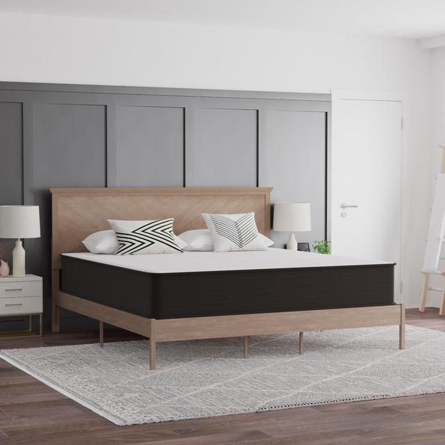 Emma and Oliver King Size 12 Inch Hybrid Mattress, High Density Foam and Pocket Spring Mattress in a Box, CertiPur-US Certified Foam, White/Black