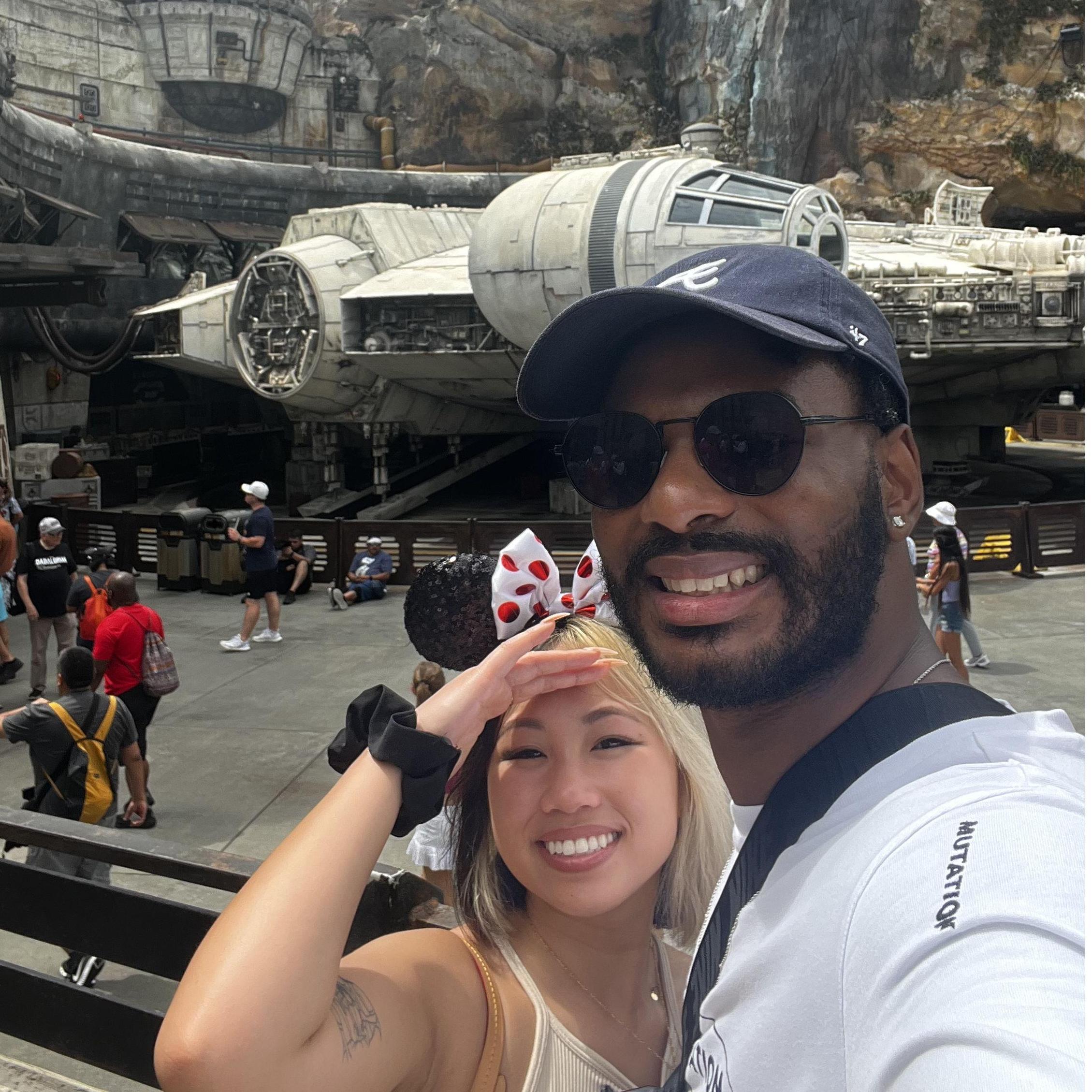 At Disney World to experience the Star Wars attraction!